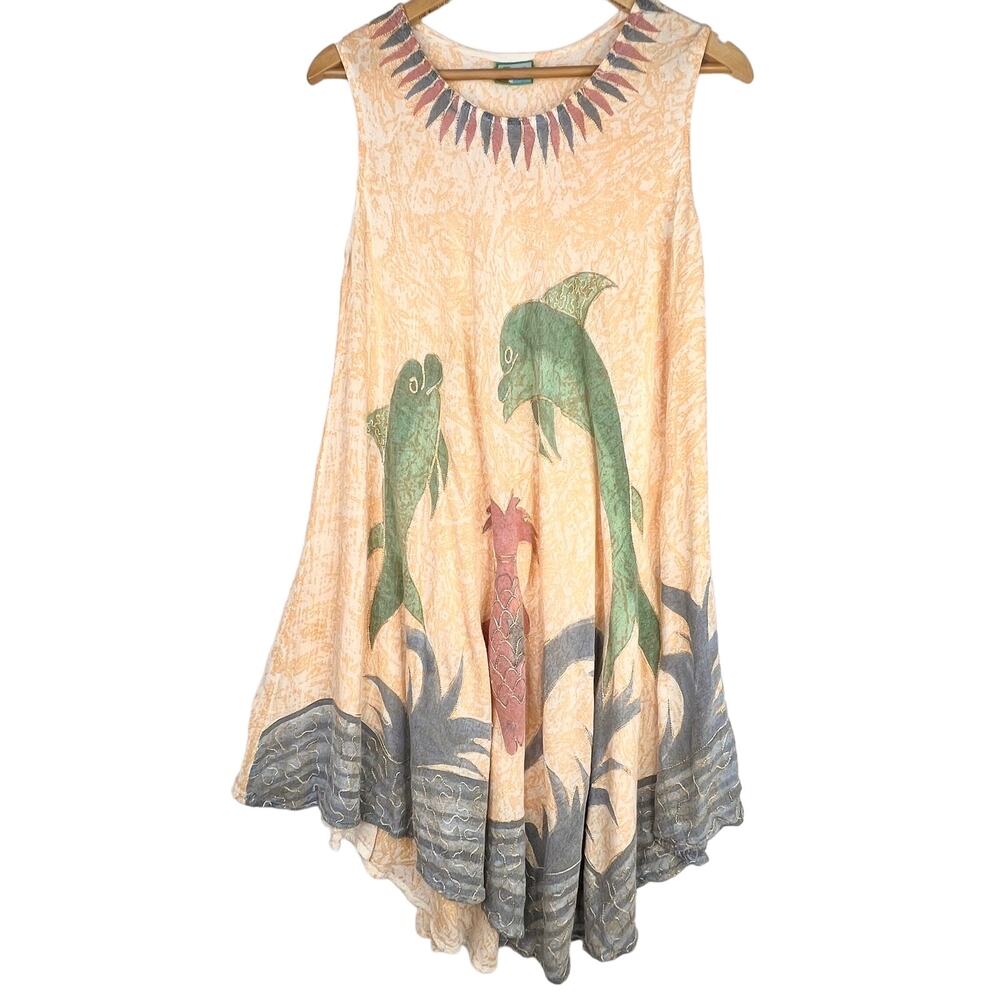 Vintage Blue Ocean Dolphin Beachy Boho Dress S/M